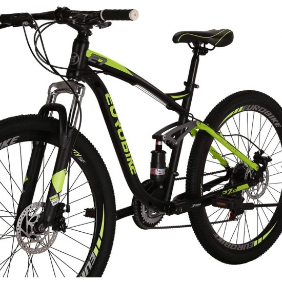 E7 Adult Mountain Bike 18 inch Steel Frame 27.5 inch Muti Spoke Double Alloy Wheel Disc Brake 21 Speed Gears Full Suspension MTB Bicycle