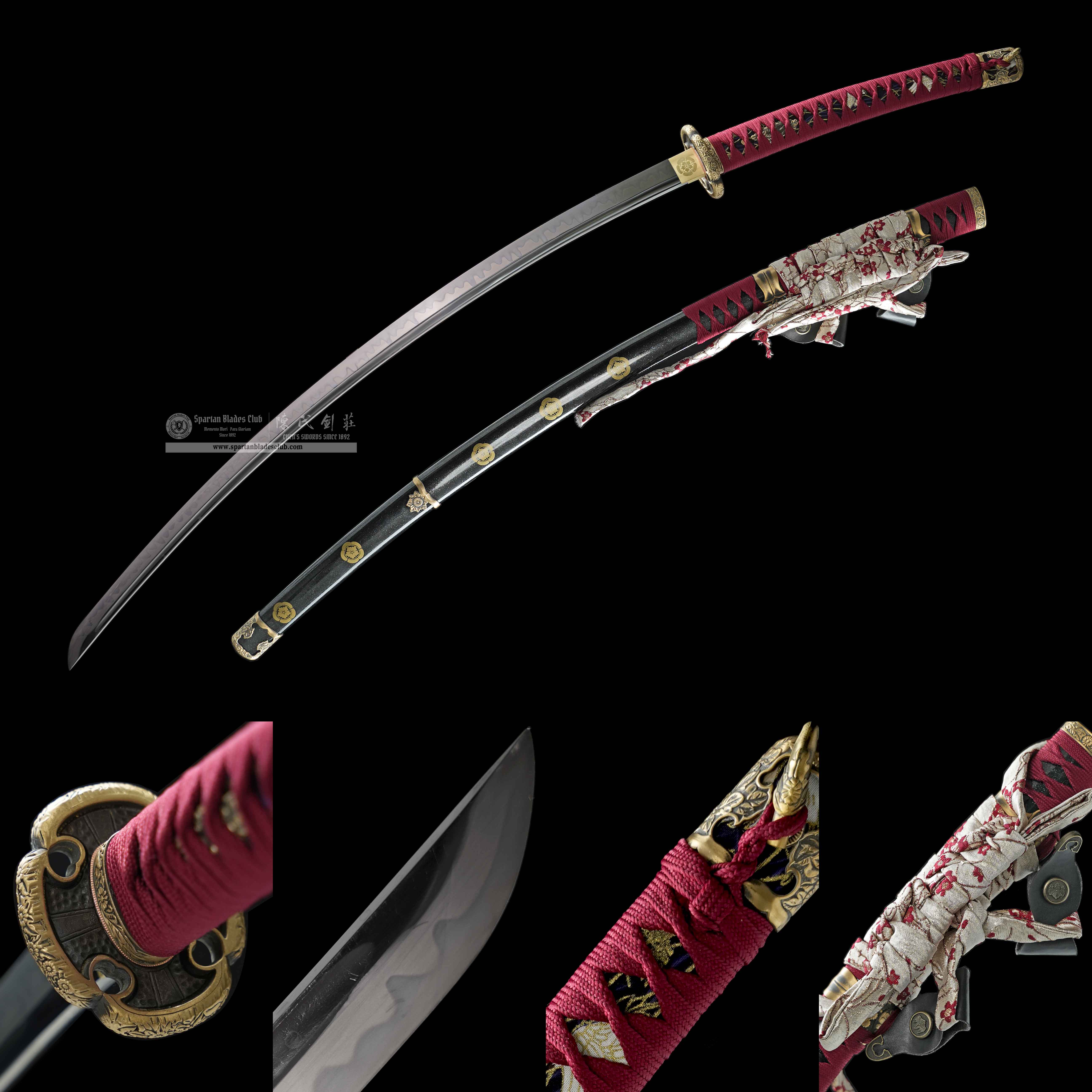 HY178 | Hisaki | Odachi | T10 Steel | Clay-tempered | Real Hamon | Red | Flower | Battle-Ready | Full-tang | Spartan Blades Club | CHEN'S SWORDS 1892 - Spartan Blades Club - 陳氏劍莊1892