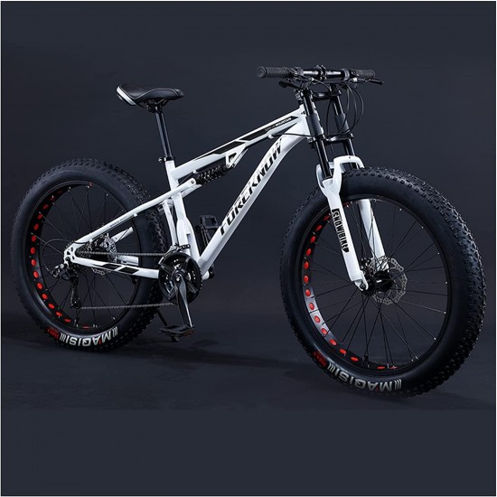 Fat Tire Mountain Bikes – 21 Speed Anti-Slip Bike 26 Inch Fat Tire Sand Bike Double Disc Brake Suspension Outdoor Sports Snow Mountain Bicycle for Adult Men Women