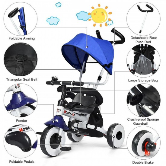 4-In-1 Kids Baby Stroller Tricycle Detachable Learning Toy Bike