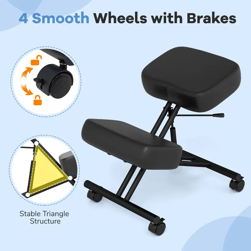 Upholstered Kneeling Desk Chair with 360° Swivel and Locking Caster Wheels