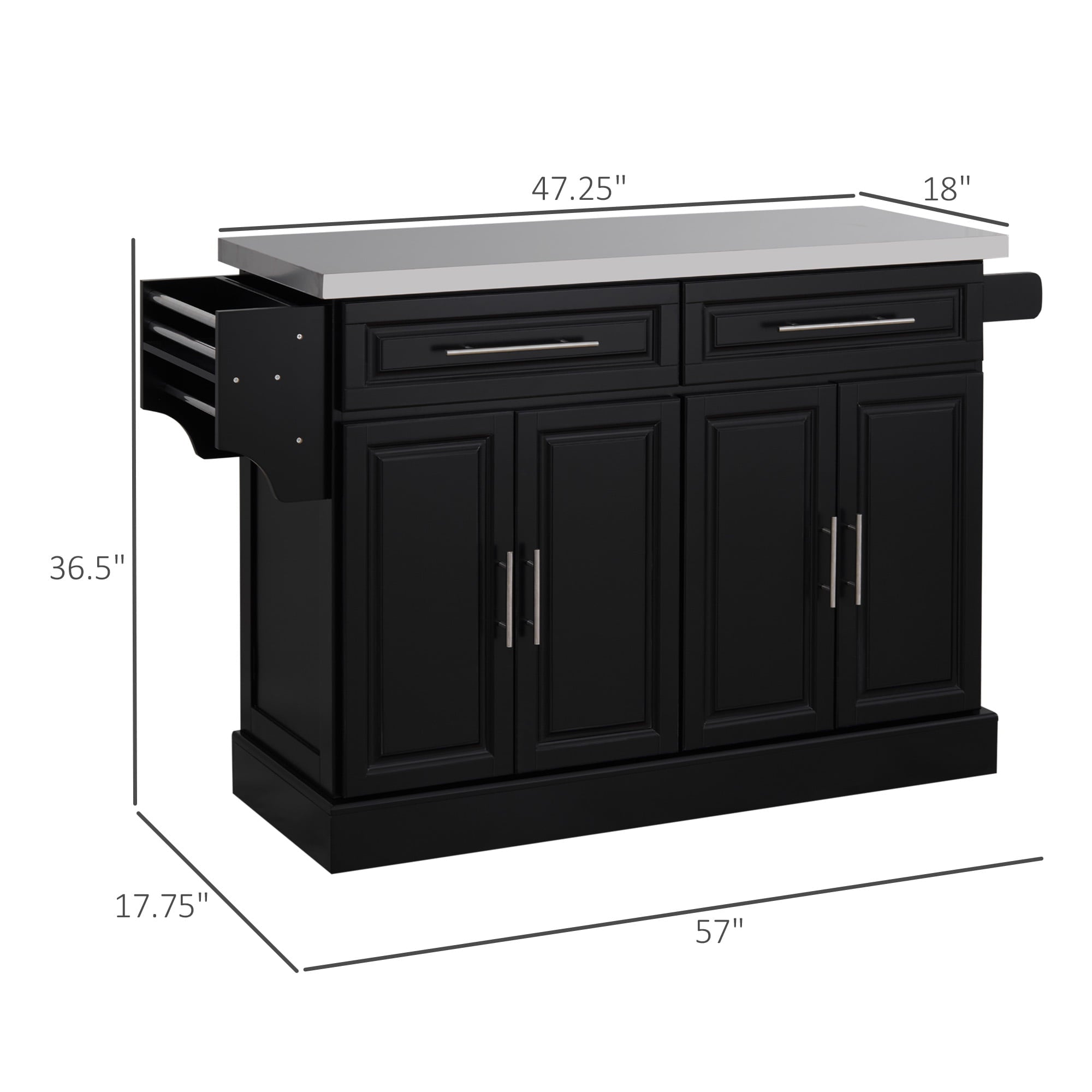 HOMCOM Rolling Kitchen Island Cart with Cabinets and Drawers, Black