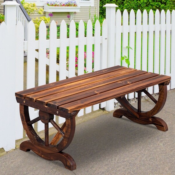 Patio Backyard Porch Garden Rustic 2Person Wooden Wagon Wheel Bench