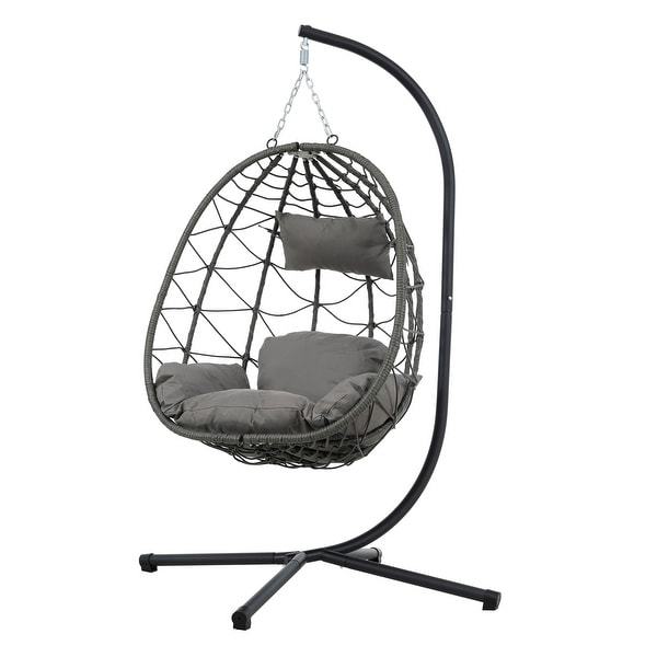 Patio Wicker Hanging Egg Chair Hanging Basket Chair Swing Chair with Stand