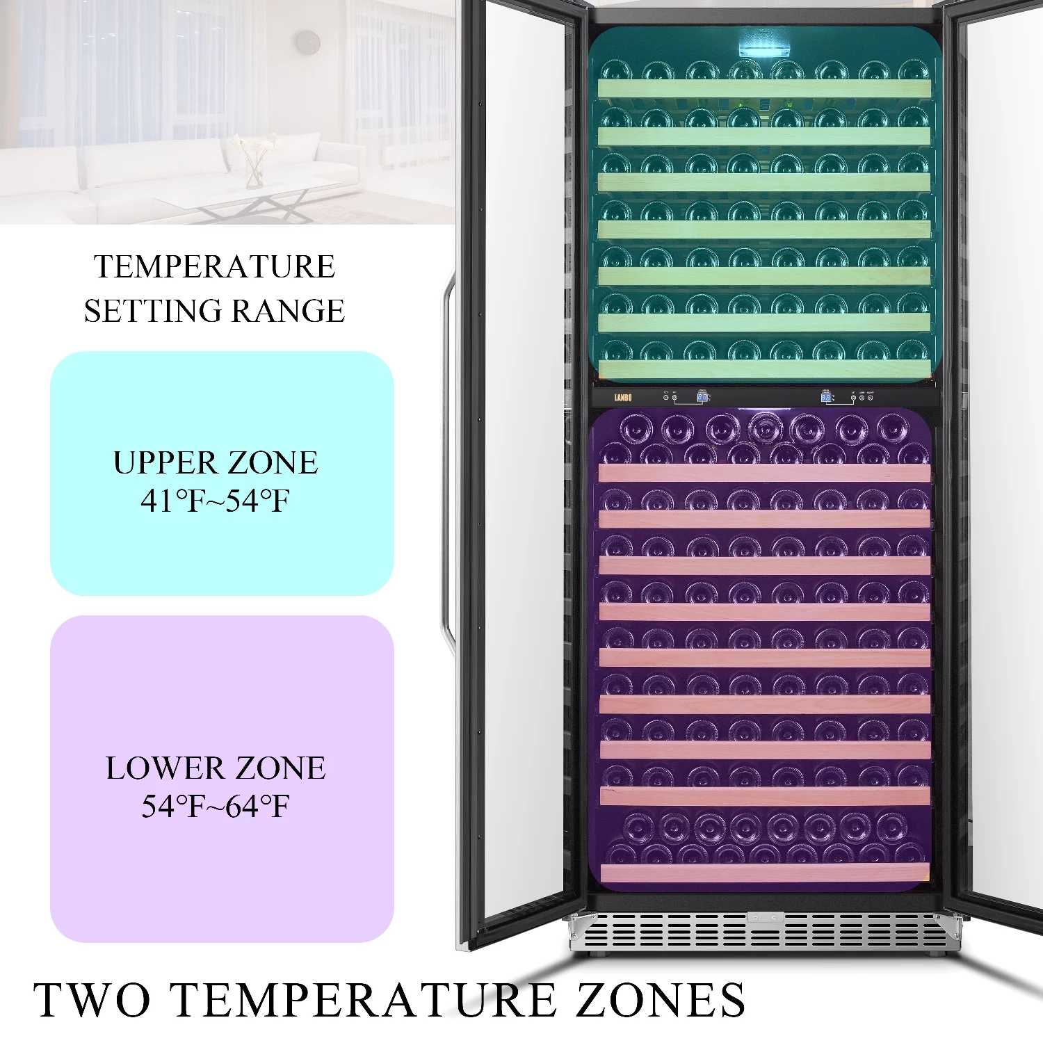 Lanbo 32 inch 287 Bottle Dual Zone Compressor Freestanding Wine Refrigerator
