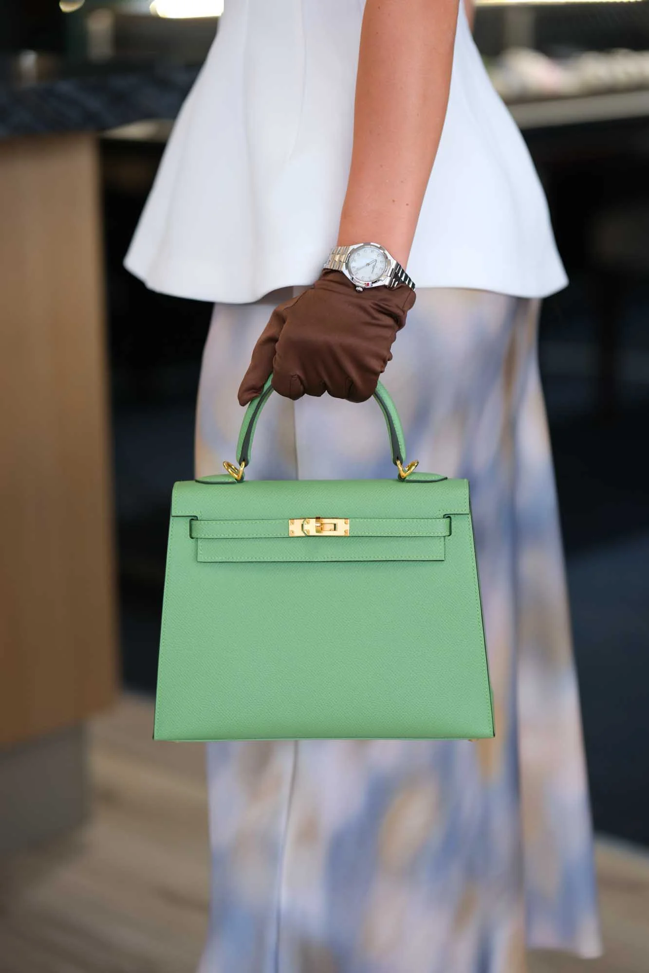 Hermès Kelly 25 Sellier Vert Criquet Epsom Gold Hardware