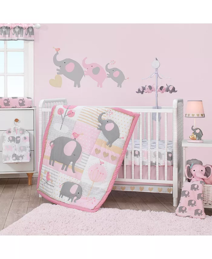 Bedtime Originals Eloise Pink Gray White Elephant Diaper Stacker