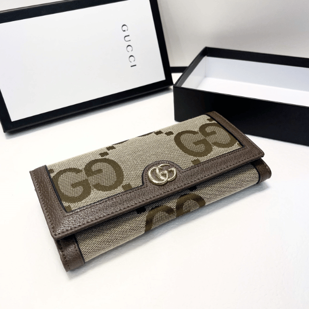 Gucci Jumbo Gg Monogram Flap Wallet Brown 7.5 Inches