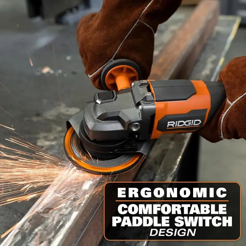 RIDGID R86047B-AC93044SBN 18V Brushless Angle Grinder – 4.5″ Paddle-Switch Model with Dual 4.0Ah Batteries, Charger, and Carry Bag