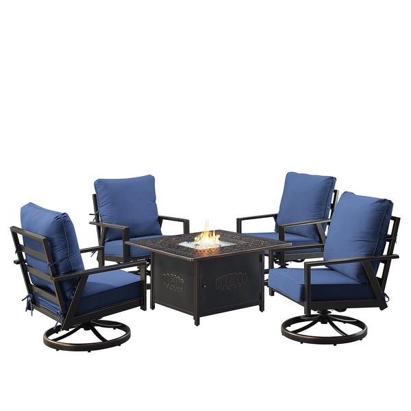 Black Aluminum Fire Table Set with Four Club Chairs