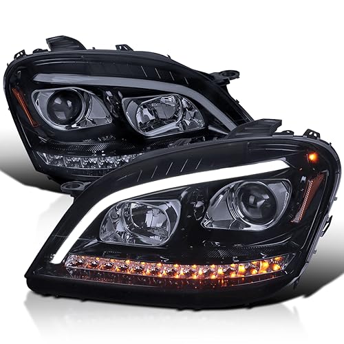 Spec-D Tuning Chrome Projector Headlights w/LED Sequential Signal Compatible with 2006-2008 Mercedes Benz W164 ML350 ML500 ML-Class, Left + Right Pair Headlamps Assembly