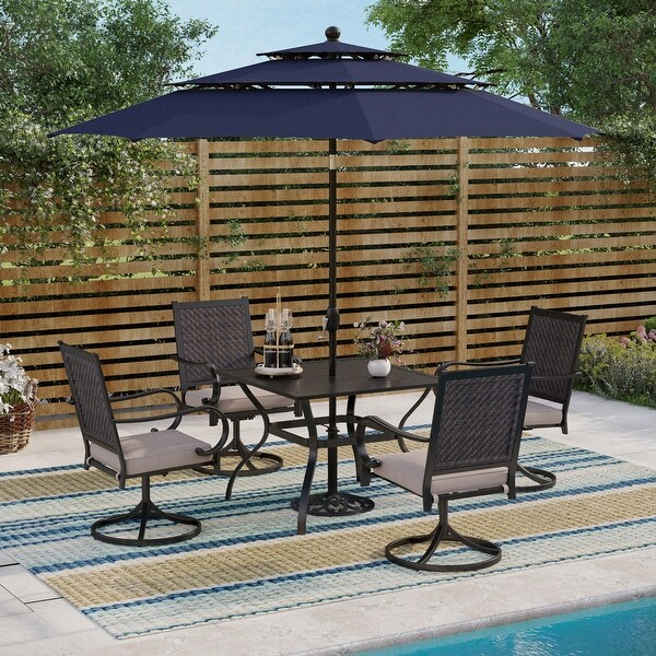MAISON ARTS 5/7piece Patio Dining Set,4/6 Rattan Swivel Chairs with Cushion and 1 Metal Table with Umbrella Hole