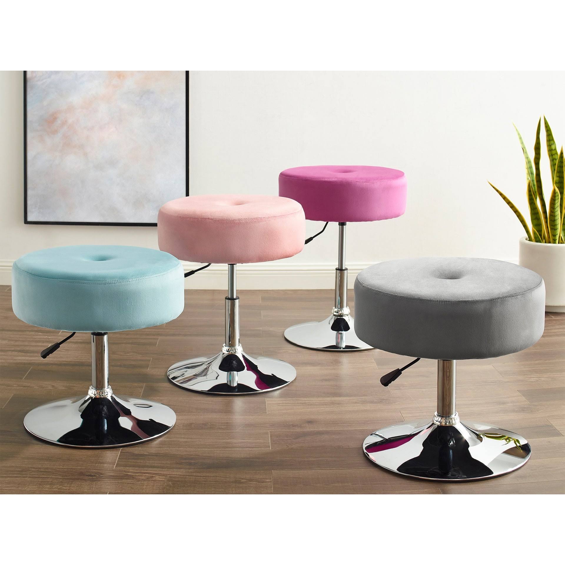 Modern Round Adjustable Height Velvet Swivel Stool - Set of 2 - Gray