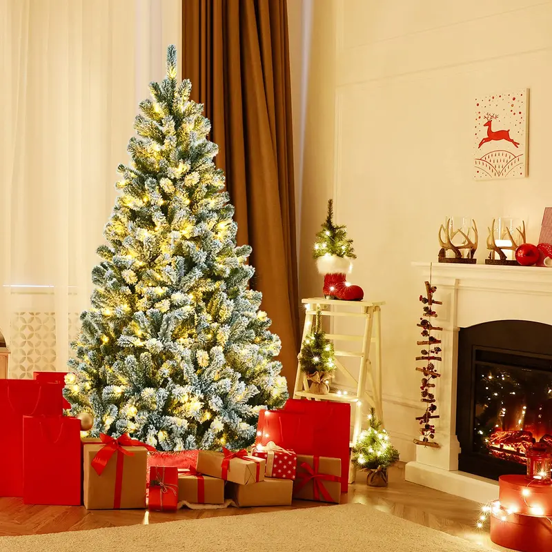 Snow-Flocked Artificial Christmas Tree – Realistic Hinged Fir Design with Natural Branch Texture