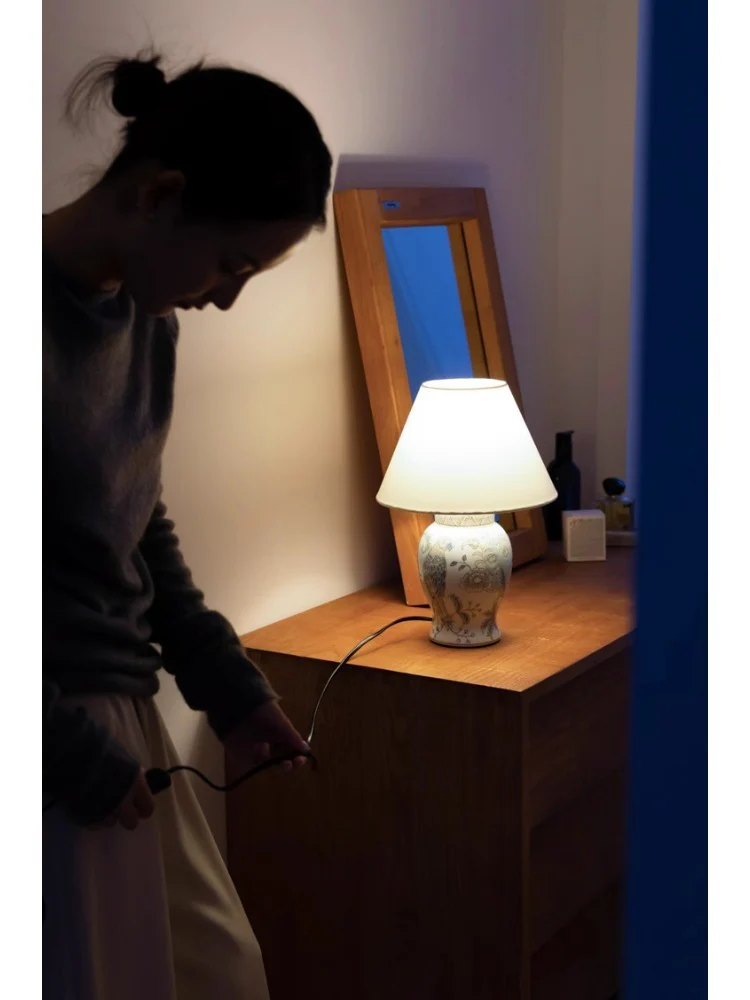 LA048 - Study Series Oriental Paris Hand-painted Ceramic Parrot Blue Study Bedroom Table Lamp Bedside Lamp