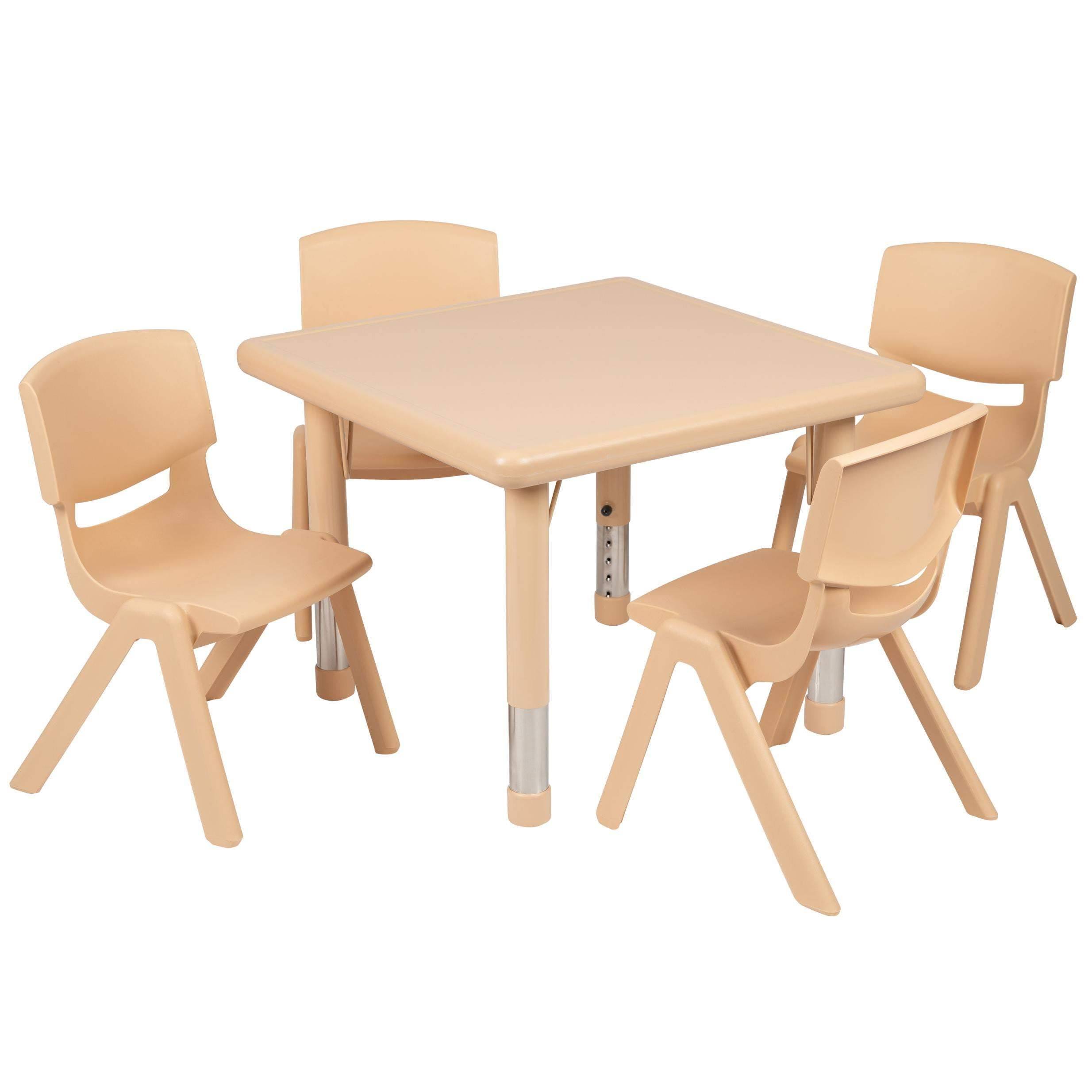 Flash Furniture Square Adjustable Plastic Activity Table Set with 4 School Stack Chairs, Blue