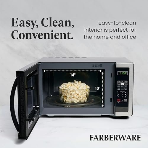 1.1 Cu. Ft. Countertop Microwave Oven – 1000 Watts Power, Auto Cook Settings, Defrost, Easy Clean and Child Safety Lock – Stainless