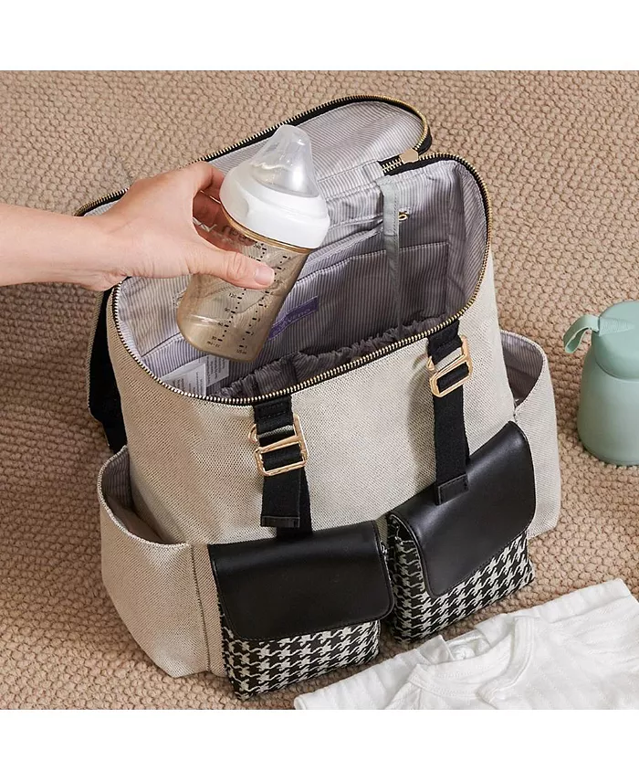 Sunveno White and Black Houndstooth Diaper Backpack