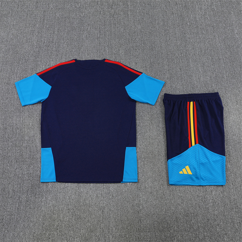 Spain Short Sleeves Training Suit Dark Blue-Two Stars 2