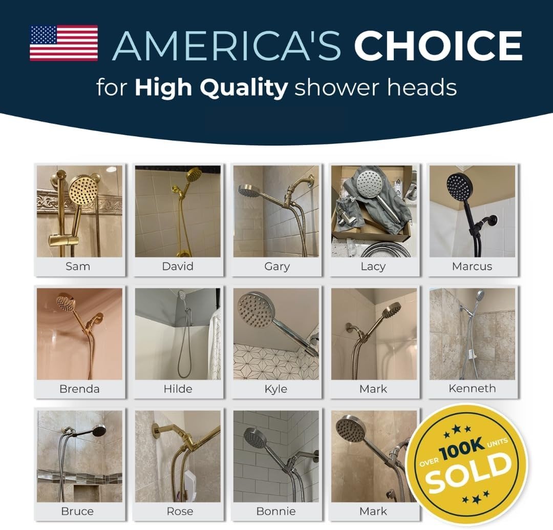 High-Pressure Handheld Shower Head with Solid Brass Holder, Polished Brass 2.5 GPM