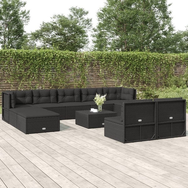 vidaXL 9 Piece Patio Lounge Set with Cushions Black Poly Rattan