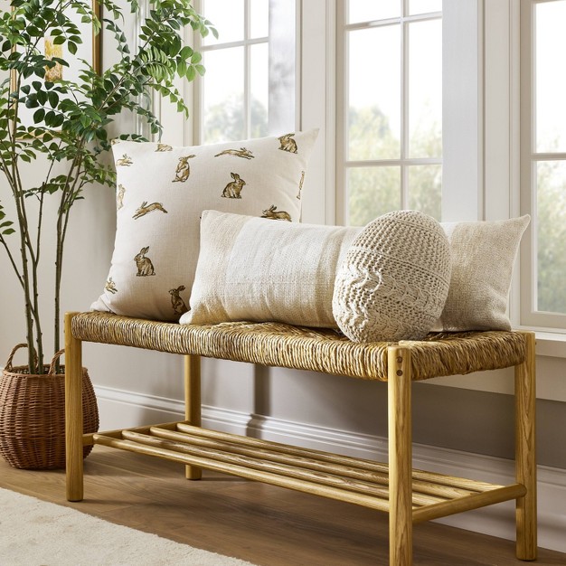Bench With Woven Frame Light Brown Designed With Studio Mcgee