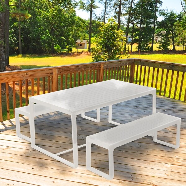 Aoodor Outdoor 3Piece Aluminum Picnic Table Set,Rectangular Patio Dining Table with Benches