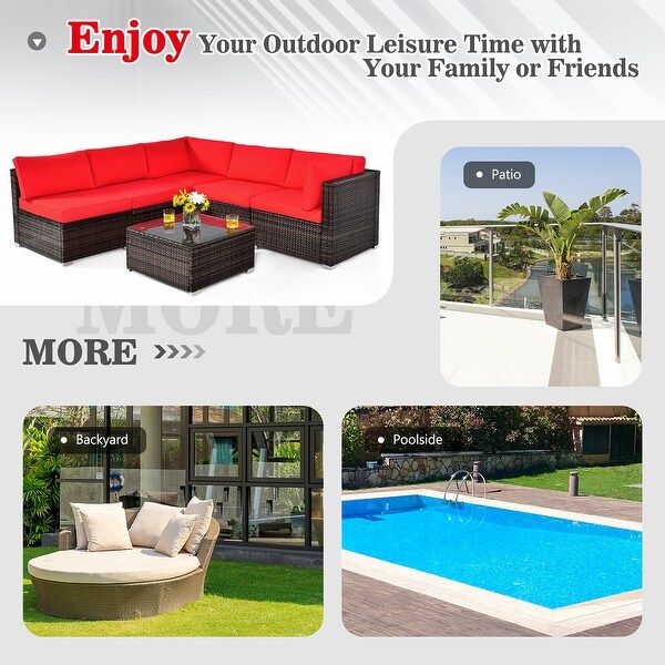 Costway 6PCS Patio Rattan Furniture Set Cushioned Sofa Coffee Table