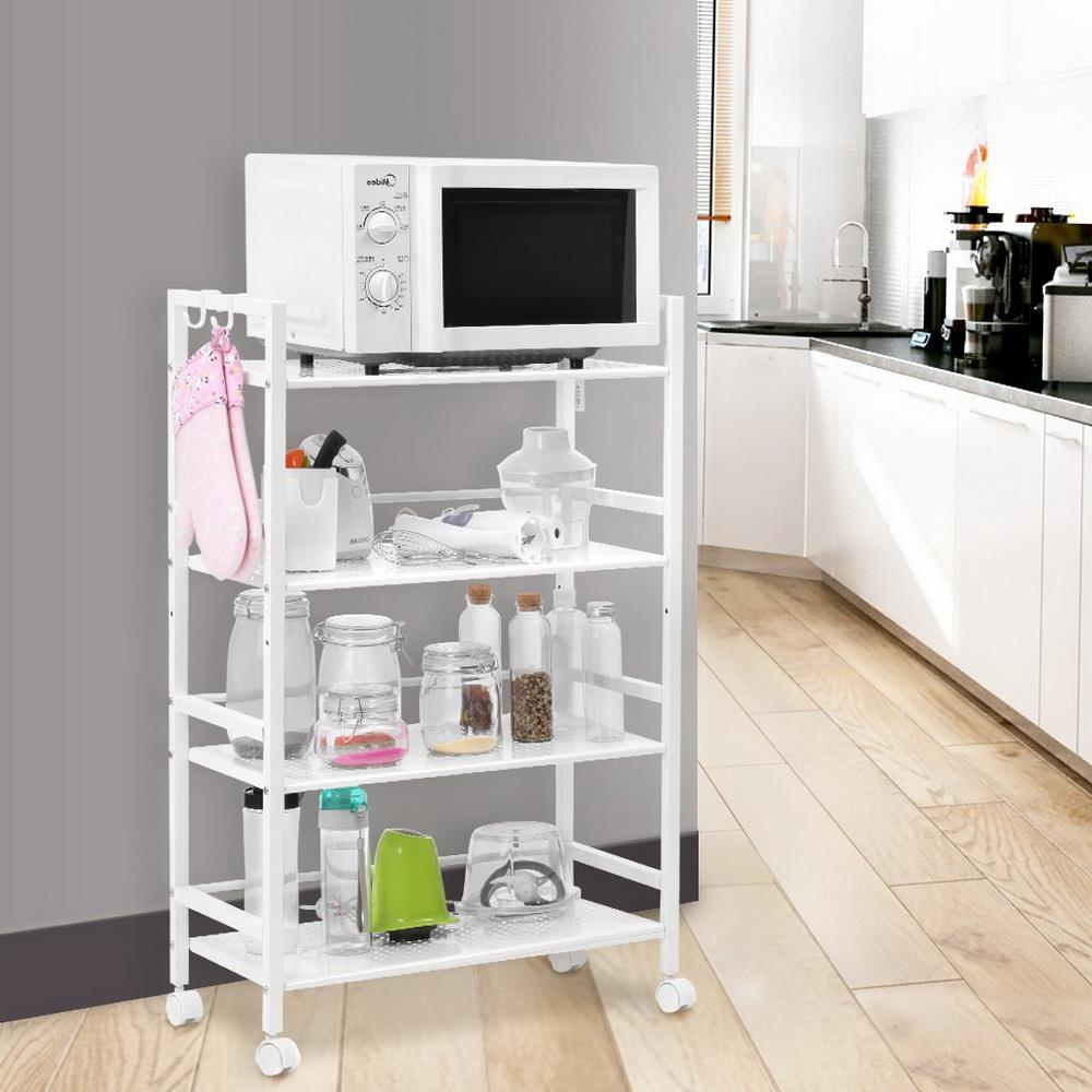 4-Shelf Wire Mesh Rolling Cart Serving Kitchen Cart, White