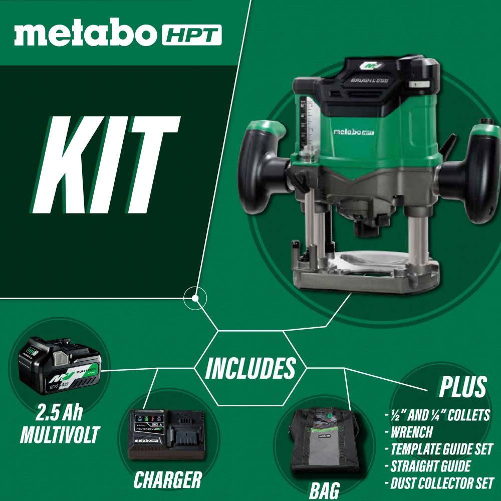 Metabo HPT 36V Cordless Plunge Router Kit 2 1/4 HP