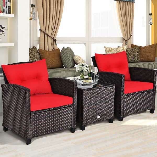 Costway 3PCS Patio Rattan Furniture Set Cushioned Conversation Set