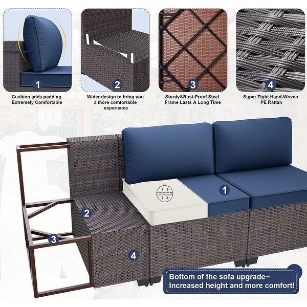 Patio Furniture Sectional Sofa Set,PE Rattan Swivel Rocking Chairs Patio Conversation Set