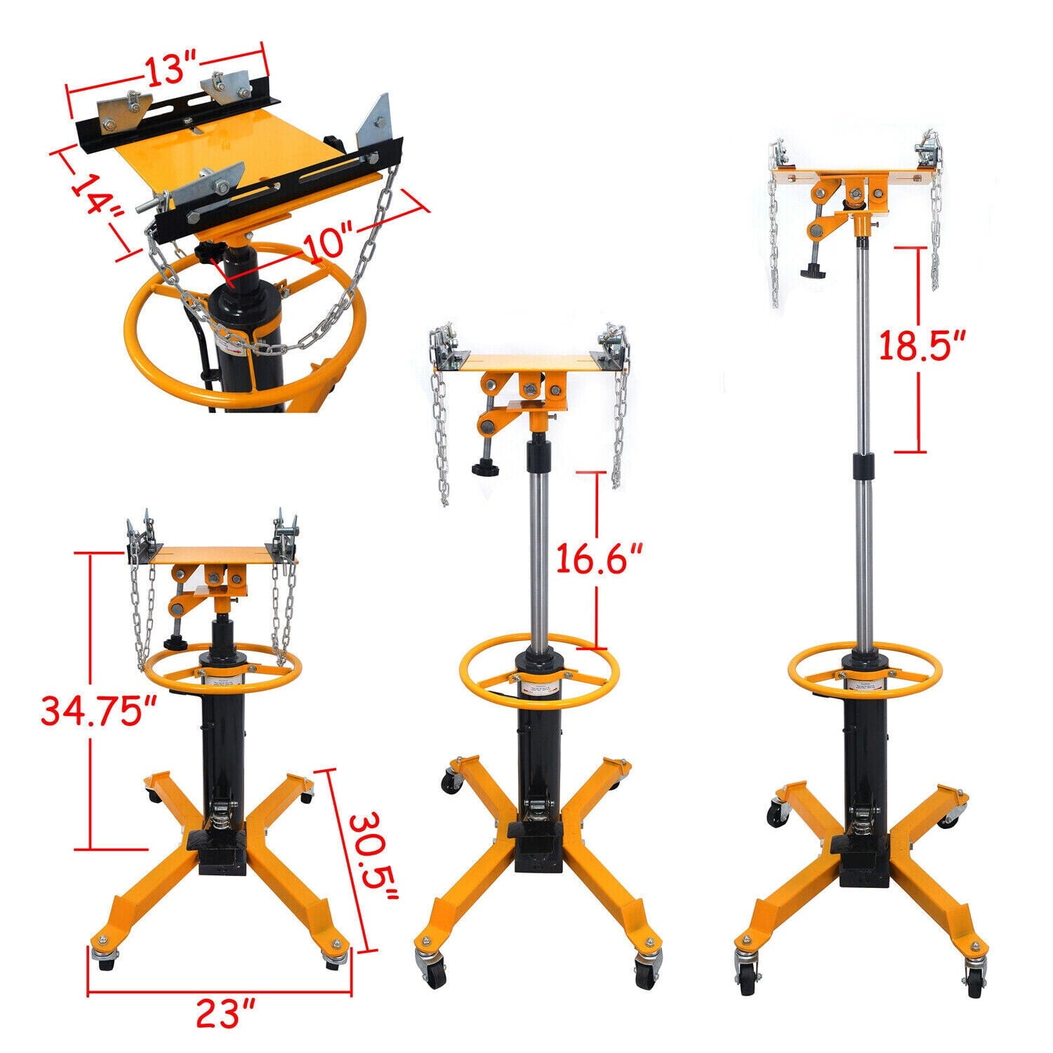 JSTUOKE 1660 Pounds Hydraulic Car Transmission Jack Vertical Lift with 360° Swivel Wheel Pedal ,Yellow,33
