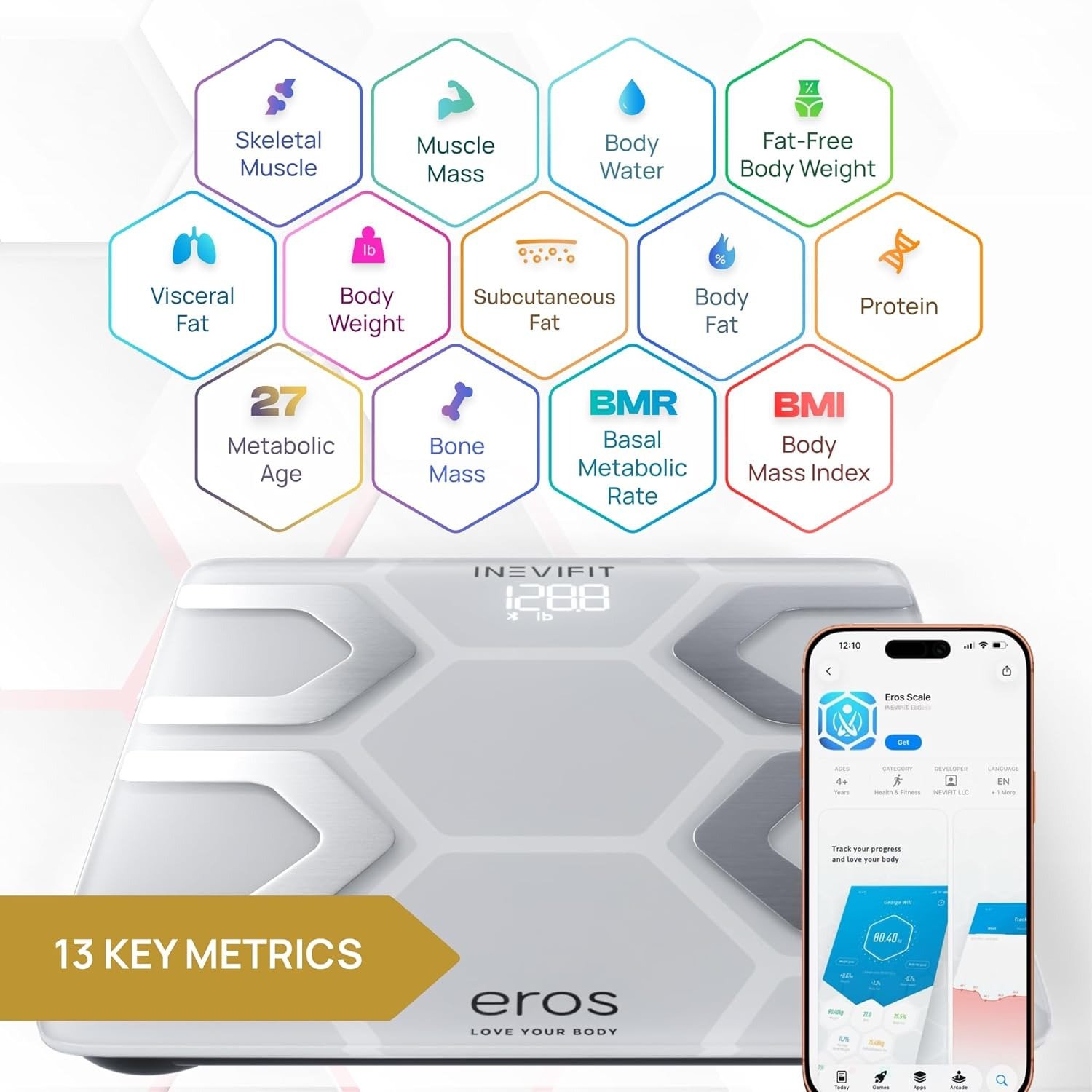 Bluetooth Smart Body Fat Scale, Digital BMI Body Composition Analyzer with Smartphone App