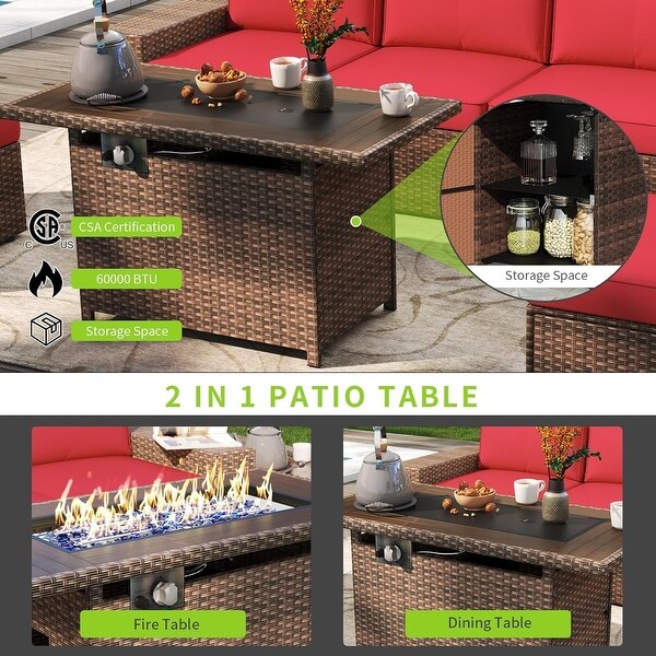 10 PCS Patio Furniture Set with Fire Pit Table
