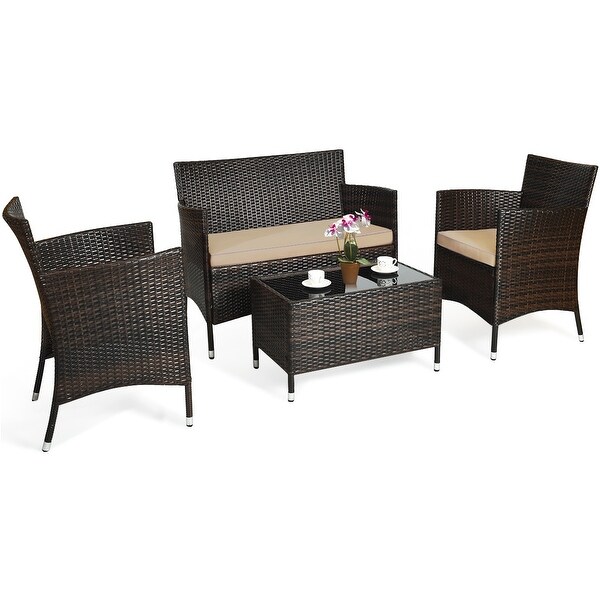 Costway 8PCS Rattan Patio Furniture Set Cushioned Sofa Chair Mix Brown