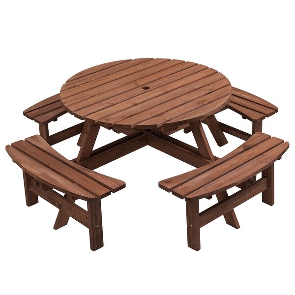 8 Person Wooden Picnic Table,Outdoor Camping Dining Table with Seat,Garden,DIY w/ 4 Builtin Benches,2220lb Capacity