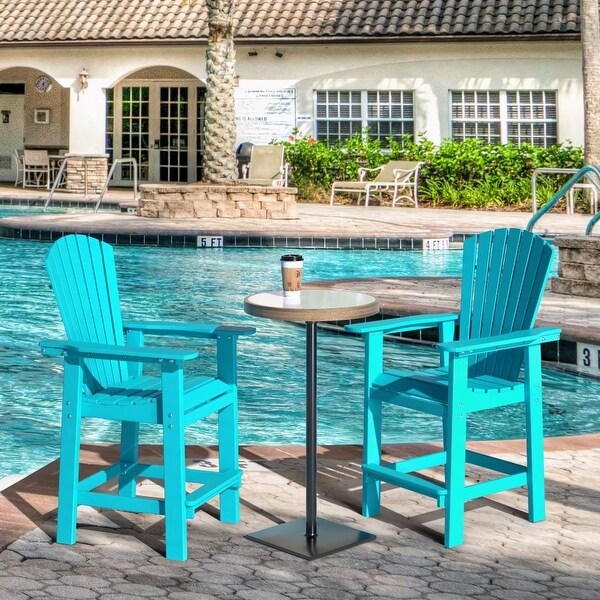 Beach Balcony Chair Barstool with Removable Table,WoodLike HDPE Backyard Garden Dining Chairs,Adirondack Arm Chairs Set of 2,