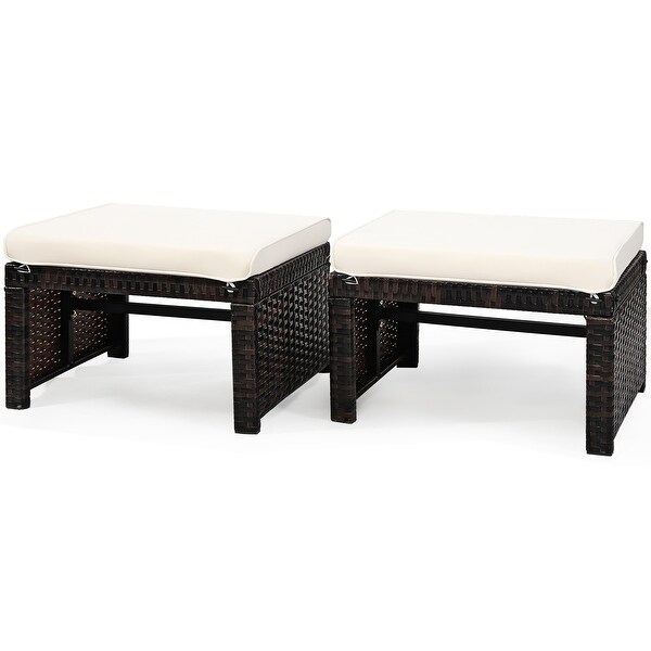 Costway 2PCS Patio Rattan Ottoman Cushioned Seat Foot Rest Furniture