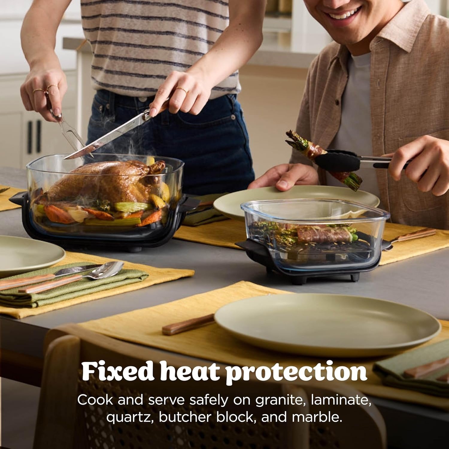 4-in-1 Glass Air Fryer | 450°F | Non-Toxic | 4QT & 6-Cup Glass Containers w/Lids | Microwave, Freezer, Dishwasher Safe | Max Crisp, Air Fry, Bake, Recrisp | Cyberspace Gray