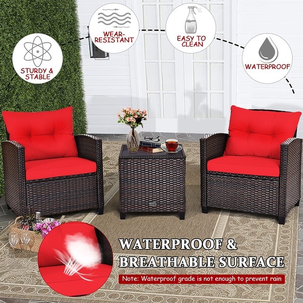 Costway 3PCS Patio Rattan Furniture Set Cushioned Conversation Set