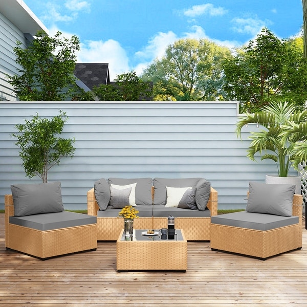 UPHA 5Piece Patio Furniture Wicker Sofa Set with Cushions