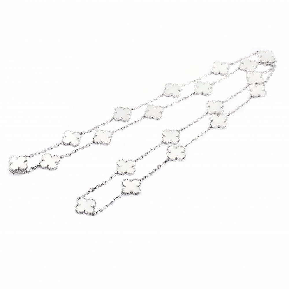 Van Cleef & Arpels Vintage Alhambra Necklace 18K White Gold Shelkai VCARF48800