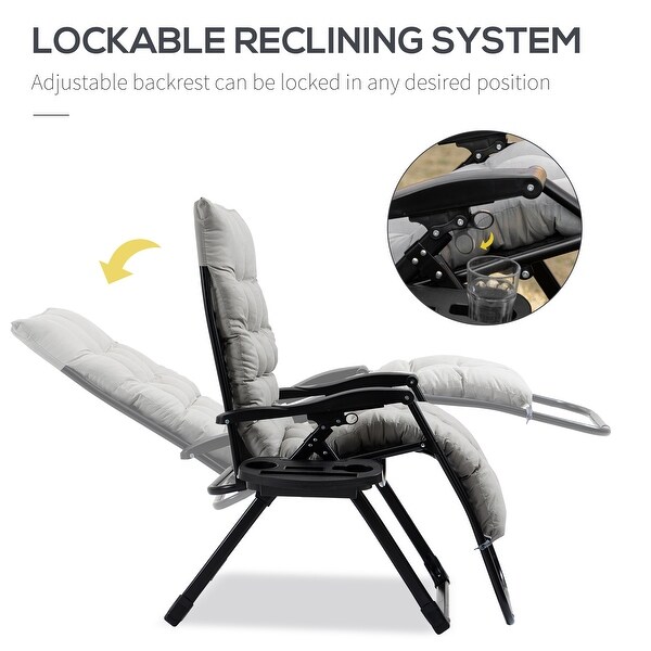 Outsunny Padded Zero Gravity Chairs,Folding Recliner Chair,Patio Lounger with Cup Holder,Adjustable Backrest