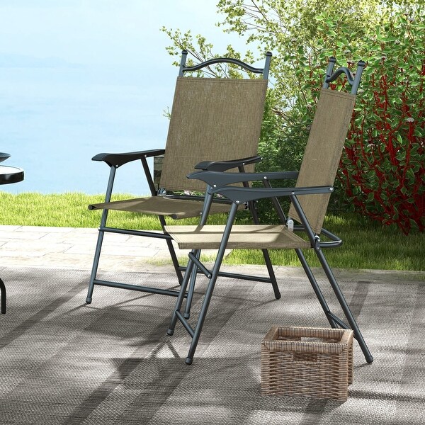 Outsunny Folding Patio Chairs,Set of 4 Camping Chairs with Armrests