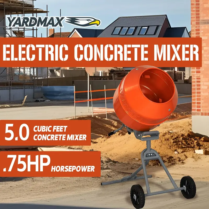 YARDMAX YM0146 Concrete Mixer – 5.0 Cu. Ft. Drum Capacity, Heavy-Duty Steel Construction