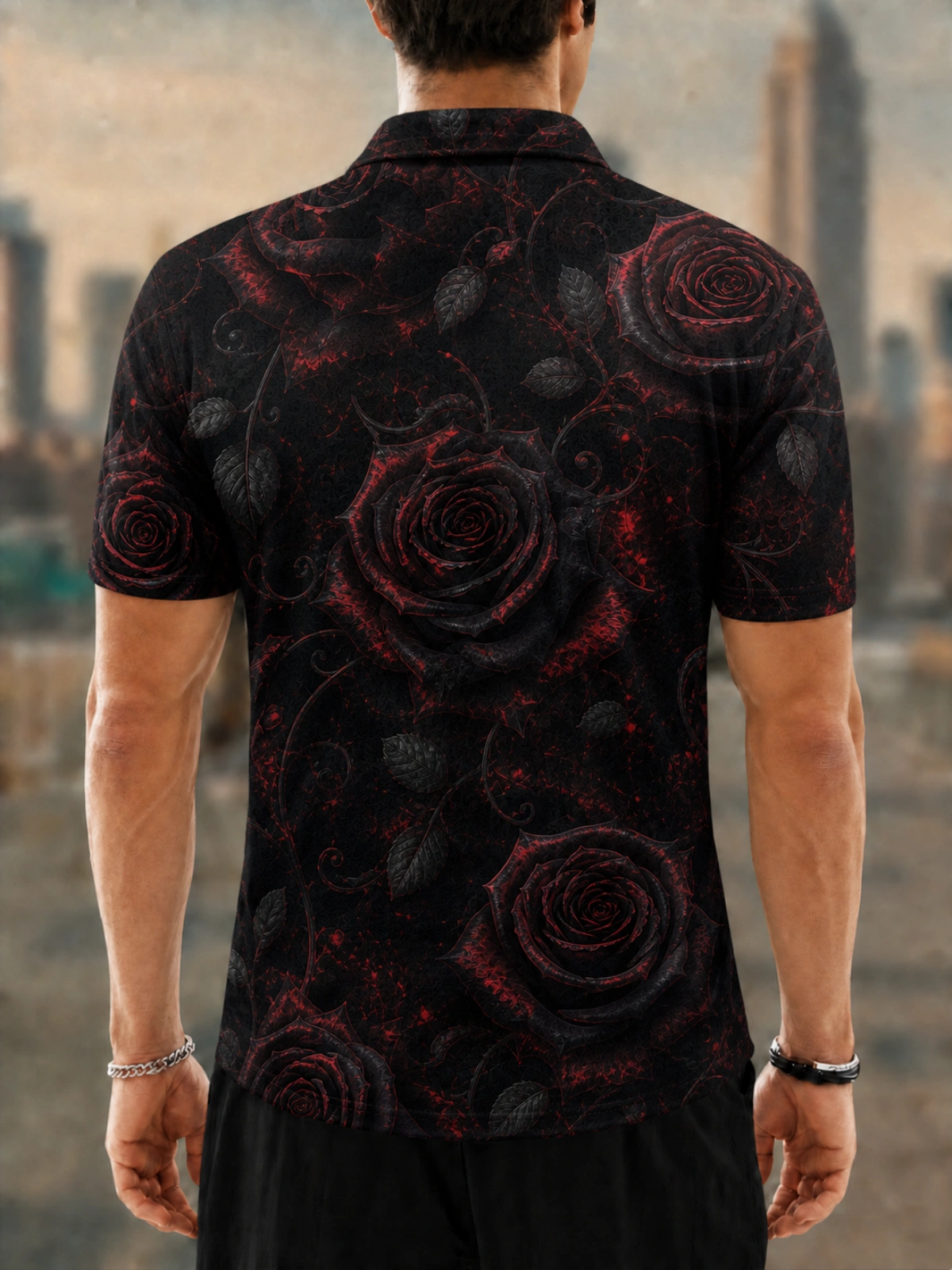 Moisture Wicking Golf Polo 3D Dark Red Rose Vintage Button Short Sleeve Golf Polo Shirt