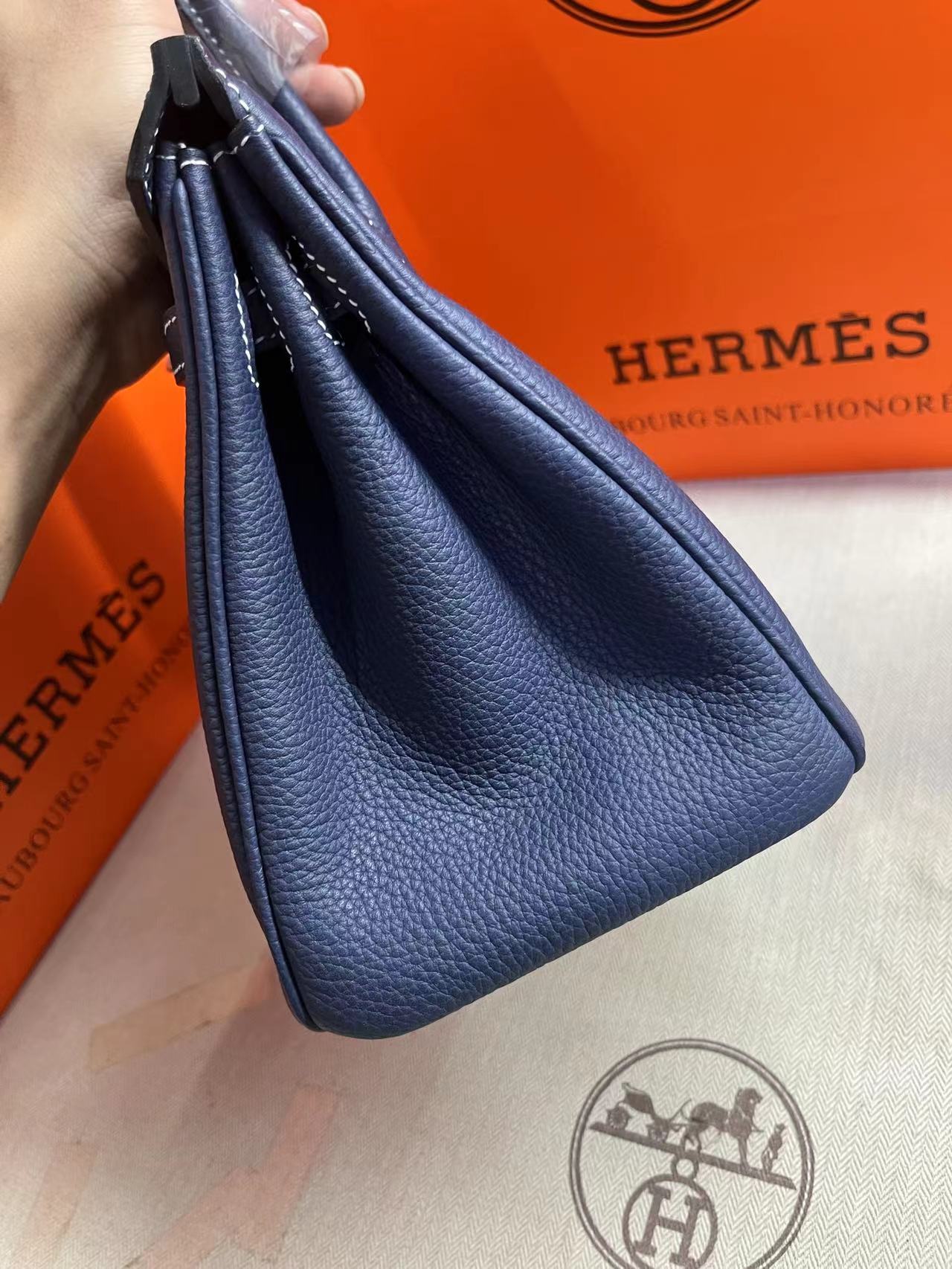Hermes Birkin 25Cm Navy Blue Togo Leather Silver Hardware