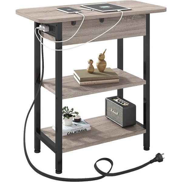 coffee Table,Flip Top Side Table with USB Ports and Outlets Greige