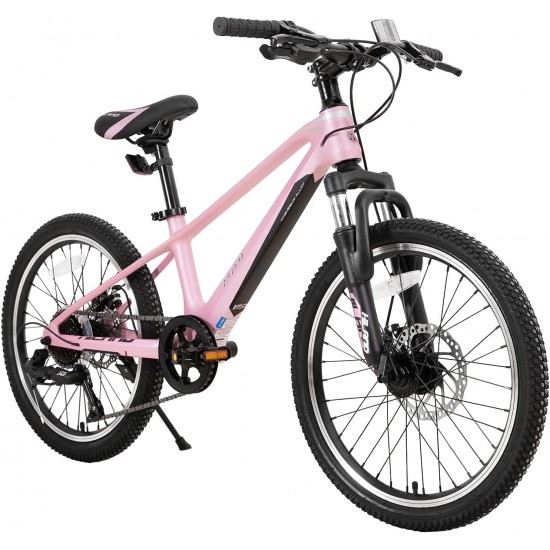 20 inch Kid Mountain Bike Magnesium Alloy Frame 7 Speed for Boys Girls with Suspension Fork,Inner Cable, Dual-Disc Brake